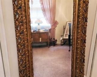 Antique 2 Member Gesso Wood Mirror With Beveled Glass, 51.5" x 29.5"