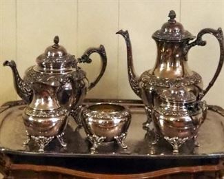 1847 Rodger's Bros Heritage Silver Plate 6 Piece Beverage Set, Includes Coffee And Tea Pitcher, Creamer, Sugar, And Footed Bowl With Tray