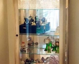 Lighted French Provincial Curio Cabinet With Glass Shelves, 71" x 28" x 14"