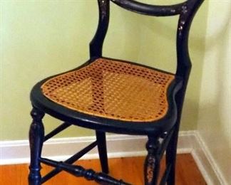 Antique Accent Chair With Mother Of Pearl Inlay And Caned Seat, 32.5" Tall