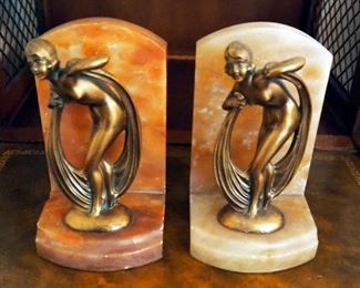 Art Deco Marble Figural Book Ends