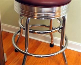 Chrome Swivel Top Bar Stool With Upholstered Seat, 22" Tall