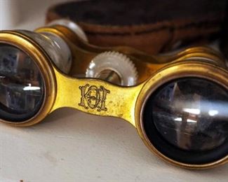 Champoux Parisian Huntsman's Binolulars With Original Leather Case, Ball Black & Co Brass And Porcelain Binoculars And Brass Rimmed Specticles