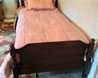 Solid Wood Twin Bedframe Including Matress, Boxspring, And Bedding, 40.5" Tall
