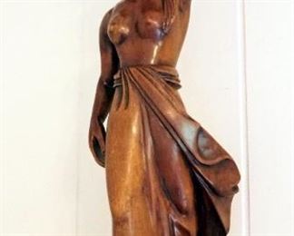 Intricatlely Carved Antique Wood Wall Shelf, 8" x 11.5" x 8" Including Carved Wood Bali Figure 17" Tall