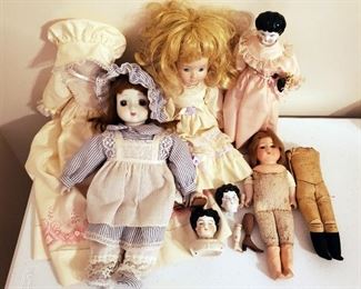 Porcelain Dolls, Qty 3, And Pillow Case Doll