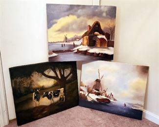 Printed Canvases Of Dutch Water Ways, Qty 2, And Dairy Cattle, Unframed, 16" x 20"