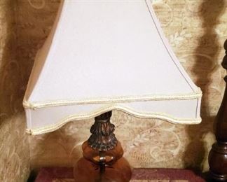 Vintage Amber Glass Table Lamp, With Tapered Square Shade, 24" Tall