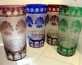 Vintage Bohemien Cut To Clear Drinking Glasses, Qty 4