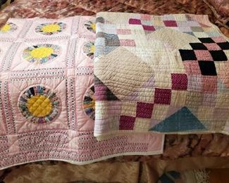 Vintage Hand Stitched Hand Pieced Block Quilt, 72" x 62", And Hand stitched Quilt, 72" x 86"