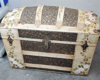 Antique Hand Painted Camel Back Storage Trunk, 25" x 32" x 18"