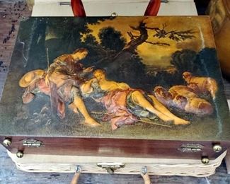 Wood Box Purses, Qty 5, Wicker Artist Lap Tray, And Vanity Box