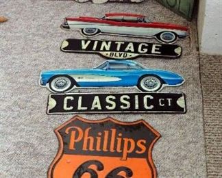 Tin Wall Signs, Including Phillips 66, Route US 66, Ice Cream, And More, Qty 6