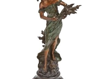 1031
After Auguste Moreau
1834-1917, French
"Reine Des Prés," Fourth-Quarter 20th Century
Patinated bronze on marble base
Signed: Aug. Moreau; titled to plaque, further inscribed to plaque: Par Aug. Moreau / Med. d'Or
38" H x 18" W x 14" D
Estimate: $1,000 - $2,000