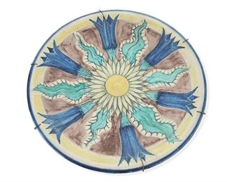 1058
Anton Lang
1875-1938, German
Charger With Flowers
Glazed ceramic
Signed: Anton Lang; further incised illegibly
2.5" H x 15.25" Dia.
Estimate: $400 - $600