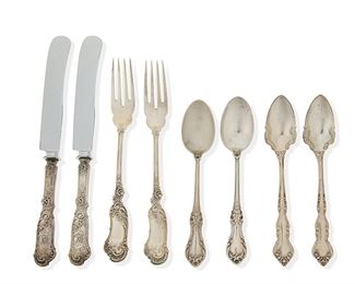 1089
A Group Of Assorted Sterling Silver Flatware
Late 19th/20th Century
Each marked for sterling and with various maker's marks
Consisting of various patterns, comprising 12 hollow-handled Old French place knives (8.375"), 12 place forks (7.125"), and 10 teaspoons (5.75"-6"), 34 pieces
Weighable sterling: 24.685 oz. troy approximately
Estimate: $600 - $800