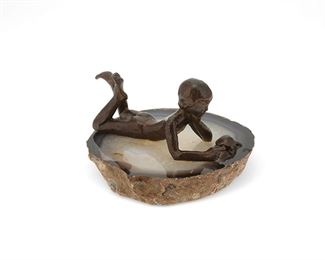 1142
Wah Ming Chang
1917-2003, Chinese/American
"Boy With Turtle"
Patinated bronze on geode base
Signed and titled in black ink to underside
1.75" H x 4.75" W x 1.75" D
Estimate: $300 - $500