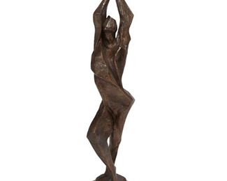 1143
Marilyn W. Simon
20th-21st Century, American
"Freedom," 1976
Patinated bronze on marble base
Edition 5/10; signed and dated: M. Simon / '76 / [copyright symbol]
35" H x 8" Dia.
Estimate: $600 - $900
