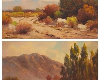 2005
John Anthony Conner (1897-1971, Hollywood, CA)
Two works

"Desert Vista"
Oil on canvas board
Signed lower left: John A. Conner; titled on the frame verso
9" H x 12" W

"Along the Sespe"
Oil on canvas board
Unsigned; titled on the backing paper
9" H x 12" W
Estimate: $500 - $700