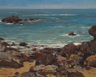 2008
Burt Procter
1901-1980, Palm Springs, CA
Rocky Coastal View
Oil on canvas
Signed lower left: Burt Procter
23.5" H x 31.5" W
Estimate: $1,200 - $1,800