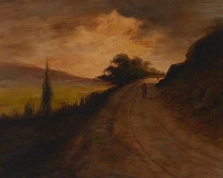 2011
Astley David Middleton Cooper
1856-1924, San Jose, CA
Man Walking Down A Hillside Path, 1911
Oil on canvas laid to waxed canvas
Signed and dated lower left: David Middleton
22" H x 29" W
Estimate: $800 - $1,200