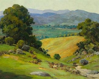 2014
Arthur Burnside Dodge
1863-1952, Los Angeles, CA
"Spring Time In Santa Clara Valley," 1937
Oil on canvas laid to canvas
Signed and dated lower right: A.B. Dodge; titled on a partial label affixed verso
24" H x 30" W
Estimate: $1,500 - $2,500