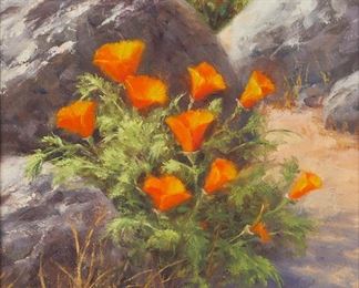 2022
Linda Brown
20th-21st Century, Claremont, CA
"Poppy Cluster," 2007
Oil on artist's board
Signed lower left: Linda Brown; signed again along with the copyright symbol, and titled and dated, verso
9" H x 9" W
Estimate: $300 - $500
