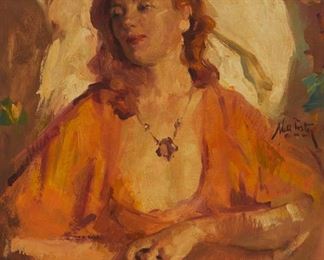 2028
William Frederick Foster A.N.A.
1883-1953, New York, NY
"Repose"
Oil on canvas laid to linen
Signed right center: Will Foster a. n. a.
27" H x 22" W
Estimate: $800 - $1,200