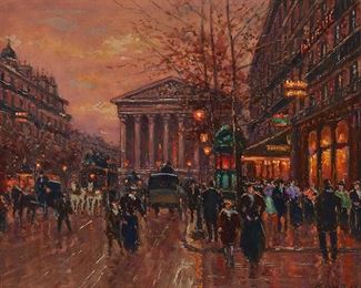 2043
Andre Boyer
1909-1981, French
Paris Street Scene
Oil on canvas
Signed lower right: Boyer; signed again verso
18" H x 21.75" W
Estimate: $500 - $700