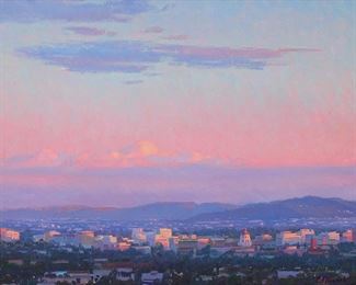 2052
Charles Muench
b. 1966, Gardnerville, NV
"View To Pasadena," 2014
Oil on canvas board
Signed lower left: C. Muench; signed again along with the copyright symbol, and titled and dated, verso
16" H x 20" W
Estimate: $1,500 - $2,000