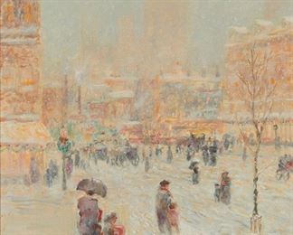 2056
Tom Perkinson
b. 1940, New Mexico
"Christmas, Chicago"
Oil on canvas
Signed lower right: Perkinson; titled on a label affixed verso
18" H x 14" W
Estimate: $500 - $700