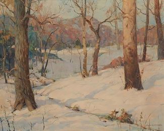2057
Fred Rypsam
1881-1969, Detroit, MI
Winter Landscape
Oil on canvas
Signed lower right: Fred W. Rypsam
24" H x 30" W
Estimate: $300 - $500