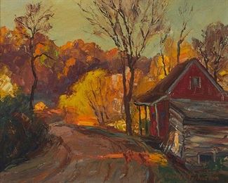 2060
Carolus Verhaeren
1908-1956, La Jolla, CA
"Indiana's Palette"
Oil on canvas
Signed lower right: Carolus Verhaeren; titled and inscribed verso: Brown County, Ind. / $65.00
13" H x 15.75" W
Estimate: $500 - $700