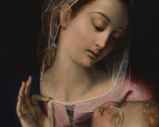 2074
19th Century Continental School
Madonna And Child
Oil on canvas laid to canvas
Appears unsigned
17.5" H x 14.5" W
Estimate: $1,000 - $1,500