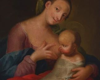 2076
19th Century British School
Madonna and Child
Oil on canvas laid to waxed canvas
Appears unsigned
31.25" H x 24.25" W
Estimate: $500 - $700