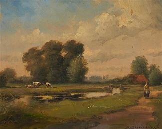 2078
Hans Van Moerkerken
20th-21st Century, Dutch
Spring Landscape With Figures
Oil on canvas
Signed lower right: H v. Moerkerken
9.5" H x 12" W
Estimate: $400 - $600