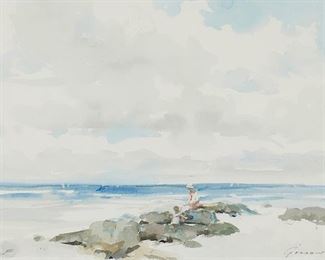 2085
Andre Gisson
1921-2003, American
Figure On A Rocky Beach
Watercolor on paper under glass
Signed lower right: Gisson
Sight: 10" H x 14" W
Estimate: $600 - $900