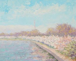 2087
Stephen Dootz
20th-21st Century, American
"Tidal Basin," 1993
Oil on board
Signed lower right: S. Dootz; signed again, titled, and dated verso
Sight: 11 " H x 15" W
Estimate: $300 - $500