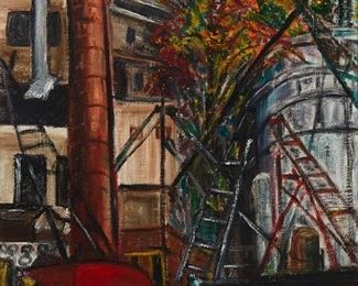 2090
Sara Berman Beach
1890-1978, New York, NY
Boat Yard With Smoke Stack
Oil on canvas
Signed lower right: S. Berman Beach
26" H x 16" W
Estimate: $200 - $400