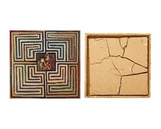 2119
Two Works
M. Louise Stanley
(b. 1942, American)
"Confronting the Minotaur," 2004
Gouache on paper
Initialed lower right: MLS; signed, titled, and dated on the backing board verso: M Louise Stanley
Sheet: 12.25" H x 12.5" W

Ray Beldner
(b. 1961, American)
"Mud Painting (Reindeer)," 1991
Clay sculpture
Signed, titled, and dated verso: Ray Beldner
11" H x 11" W
Estimate: $100 - $200