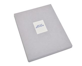 2120
Jim Hodges
b. 1957, American
"Four Letters," 1994
Paper, ribbon, and stickers
Edition 93/250; signed, dated, and inscribed: Jim Hodges / 1994 / Petra Holtzman Multiples Ltd
11.375" H x 8.875" W
Estimate: $700 - $900