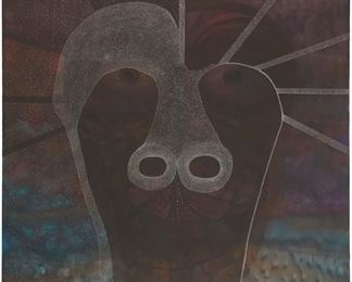 2126
Chris Vasell
b.1974, American
"Frontwards," 2005
Acrylic on canvas
Signed, titled, dated, and numbered verso: Chris Vasell, 0305, 2005, B+p
90" H x 76" W
Estimate: $1,000 - $2,000