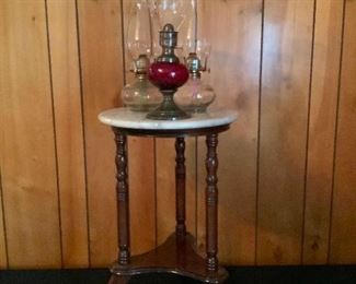 Vintage Oil Lamps and Marble Top Stand