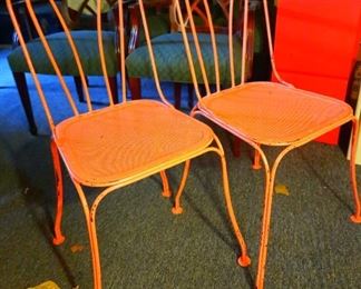 Pair vintage wrought iron indoor outdoor seating........