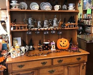 So many treasures for you to enjoy.  Teapots, cups and saucers, Halloween decor