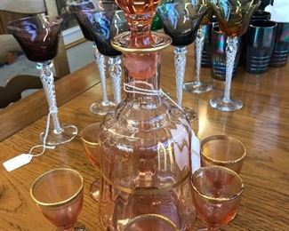 Love this flash glass decanter and glasses with gold trim