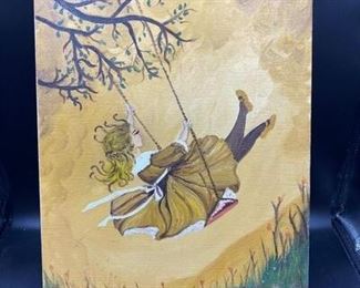 Unframed Painting Art of Girl on Swing
