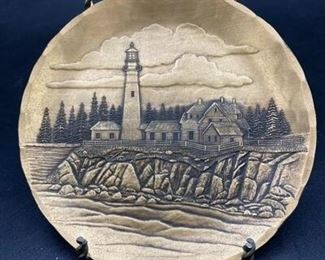 Vintage Solid Bronze Maine Scenery Souvenir Decor Plate