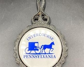 Vintage Intercourse Pennsylvania Souvenir Iron Framed Ceramic Plate