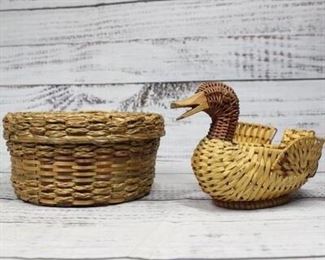 Pair of Vintage Woven Tabletop Napkin Utensil Containers Baskets
